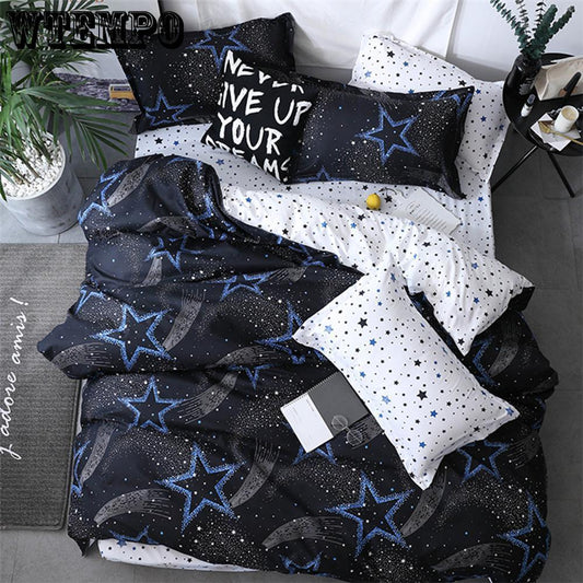 New Cartoon Simple Fashion Geometric Bedding 2/3pcs Stripes Set Bed Cover Sheet Duvet