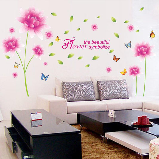 Pink Lotus Living Room Bedroom Home Decor Wall Sticker Custom summer pink flower wallpaper