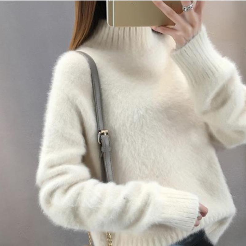 Women's Sweater Autumn Winter Women Pullover Solid Loose Warmth Half Turtleneck  Sweaters Ladies Chic Soft Jumper Pull