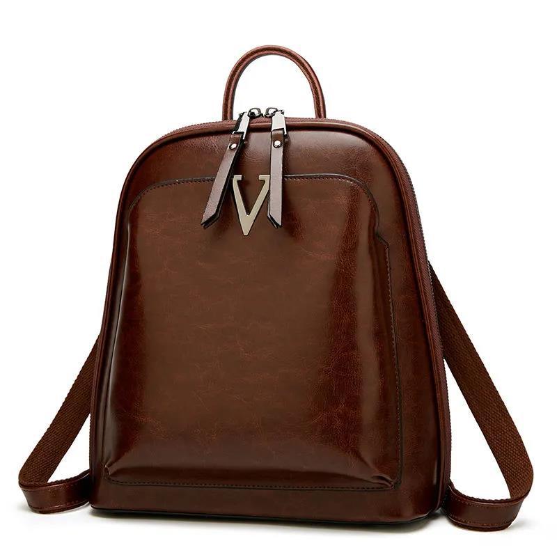 Real Genuine Leather Backpack Casual Multilayer Large Capacity College Elegant High Quality Shopping Travel