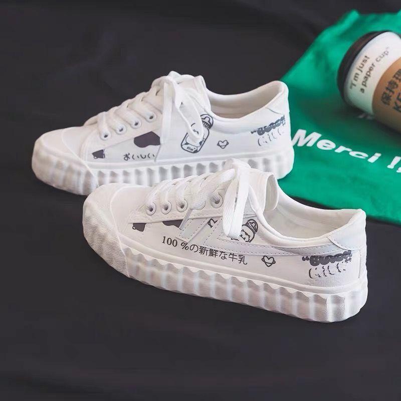 Hyuna Style Cow Canvas Shoes Female Student Korean Style White Shoes All-match Spring Trendy Sneakers