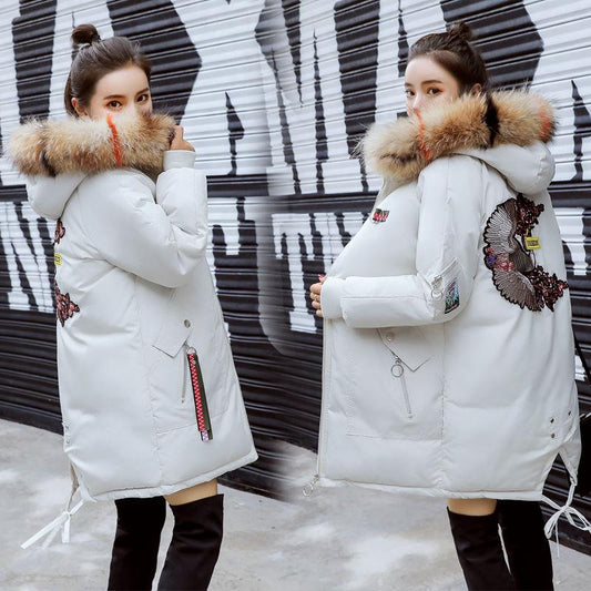 Women's Loose Large Medium Long Thick Big Hair Collar Korean Bread Suit Winter Coat