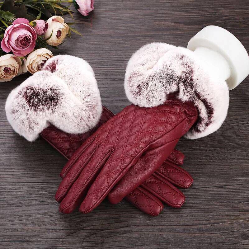 Windproof gloves Winter Warm Leather gloves Thick gloves Woman fashion gloves Plush Cotton gloves