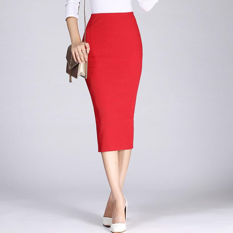 Autumn Winter Sexy Knit Bodycon Skirt for Women OL Stytle Ladies Split Elastic Long Pencil Skirt