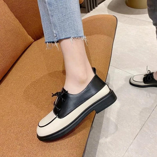 Women's Retro British Style Small Leather Shoes Soft Leather Flat Shoes Women's Autumn Loafers Ladies Casual Small White Shoes Girls Daily Shoes