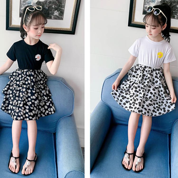 Children Dress Spring Summer O-neck Kids Clothing  Baby Girls Clothing Printing Short Sleeve Dress Girl