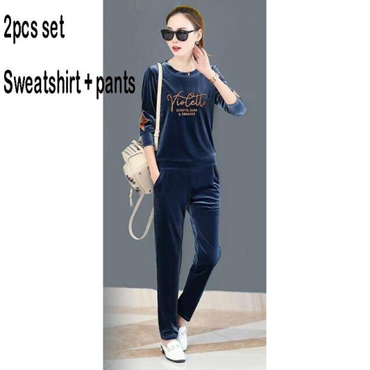 Women's 2pcs Set Wild Long-sleeved Casual Sweatshirt Set Large Size Spring and Autumn