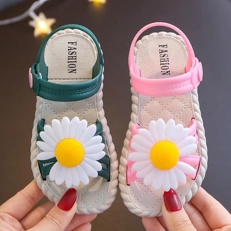 Girls Sandals Girls Summer Soft Sole Flat Beach Sandals Anti-slip Little Daisy Decoration Casual Princess Light Sandals