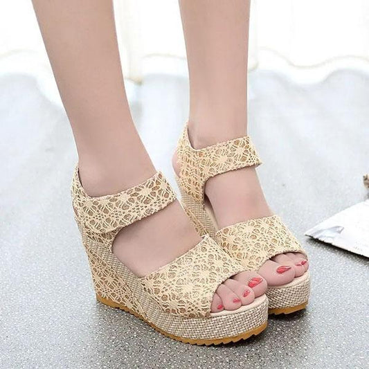 Women's Wedge Mesh Fish Mouth Sandals Summer Korean Outer Wear All-match Muffin Thick Bottom Waterproof Platform Open Toe Sandals