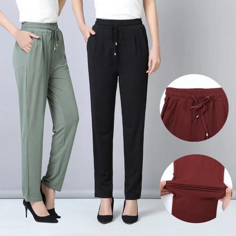 Mom's Casual Pants High Waist Straight Stretch Pants Drape Elastic Waist Pants Loose Summer Thin Middle-aged and Elderly Thin Pants