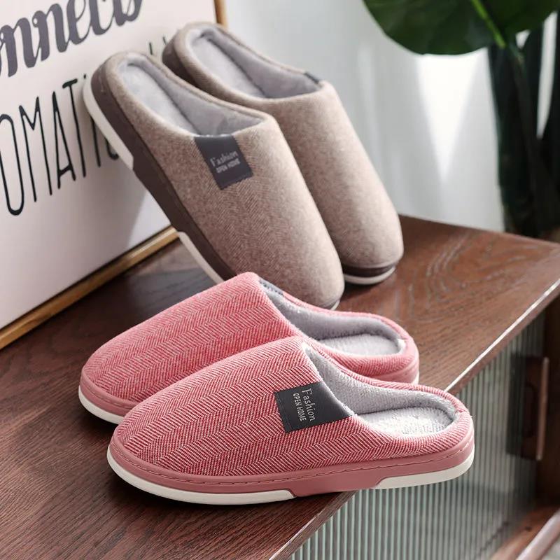 Winter Cotton Slippers Home Non-slip and Deodorant Warm Shoes Couple Style Plus Velvet Cotton Slippers