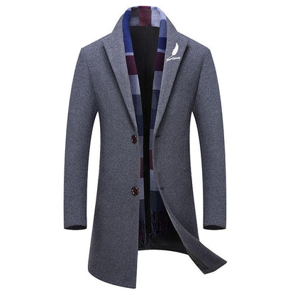 Men's Wool Coat Winter Warm Solid Color Long Trench Jacket Male Business Casual Overcoat Parka