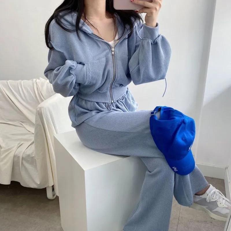 Autumn and Winter Age-reducing Women's Sports Suits Candy-colored Hooded Sweater Coats High-waisted Mopping Pants Casual Sports Suits Yoga Clothes