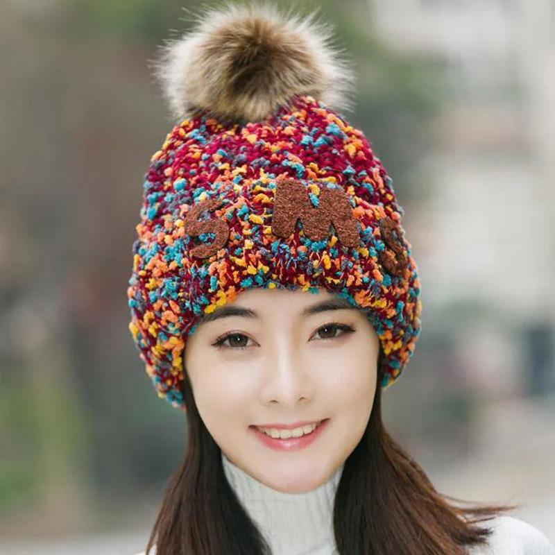 Women's Woolen Hats for Autumn and Winter Warm Knitted Hats Korean Style Student's Hats Leisure Trend Fur Ball Top Cap Female Thick Velvet Padded Hats