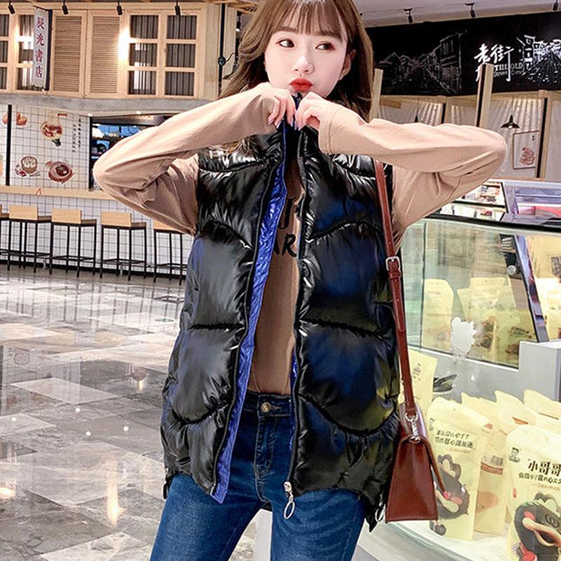 Autumn and Winter Shiny Down Cotton Horse Simple Sleeveless Casual Vest Fashion All-match Female Jacket