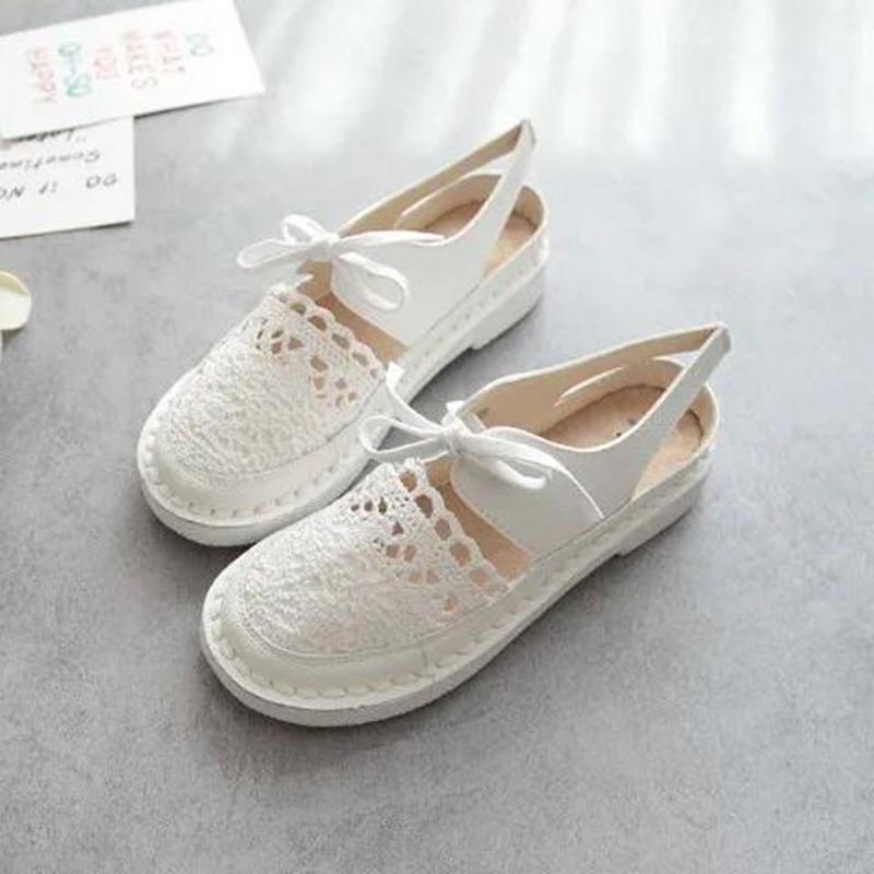 Women's Retro Soft Sole Sandals Women's Hollow Head Breathable Flat Shoes Women's Anti-skid Retro Moccasin Sandals Loafers