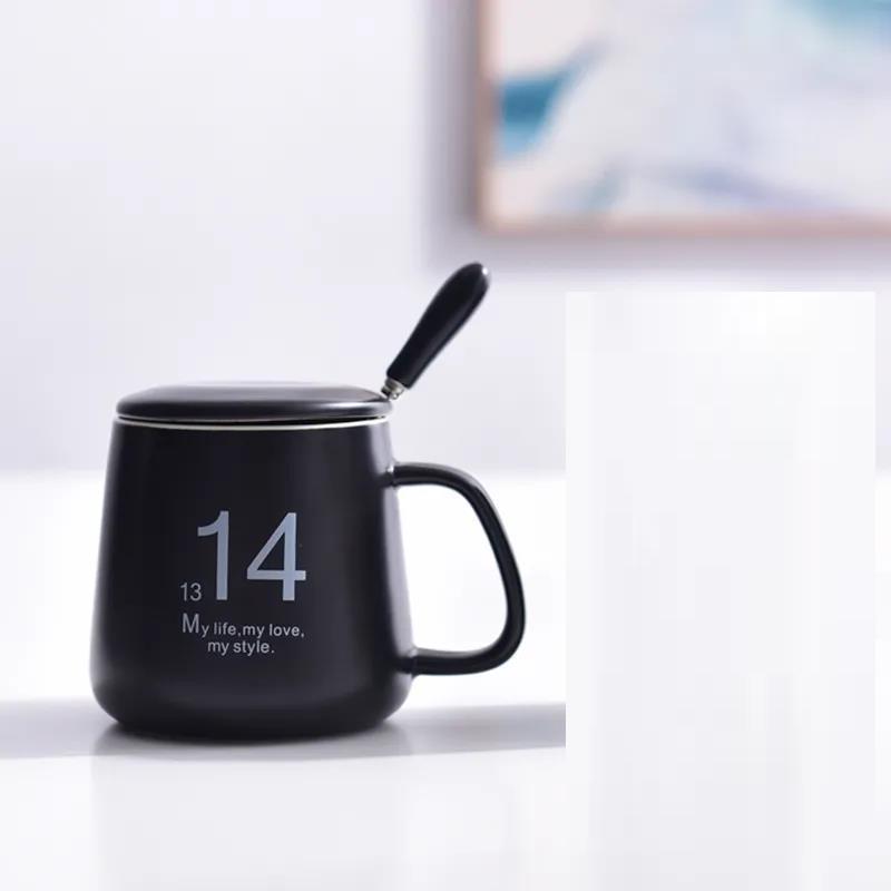 Ceramic Cup Male Mug with Lid Spoon Creative Couple Water Cup Female Pair Simple Coffee Cup Milk Cup Tea Cup