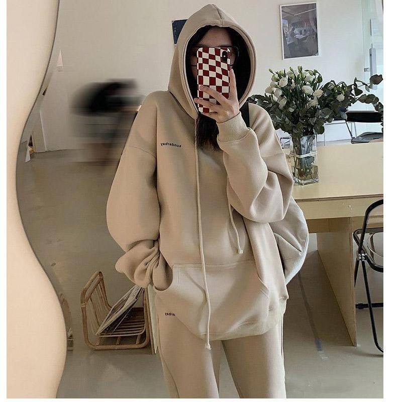 Plus Velvet Thick Net Red Sports Suit Women's New Autumn and Winter Fashion Loose Sweater Women's Two-piece Pants