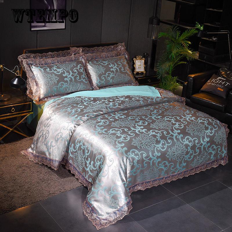 Stain Jacquard Luxury Wedding Bedding Set 4/6Pcs Kits King Queen Size Set Wedding Bedclothes