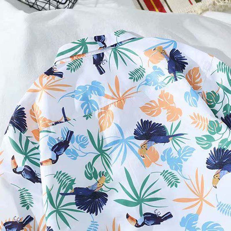 Summer Short-sleeved Shirt Retro Loose Seaside Vacation Hawaiian Flower Shirt Beach Thin Shirt