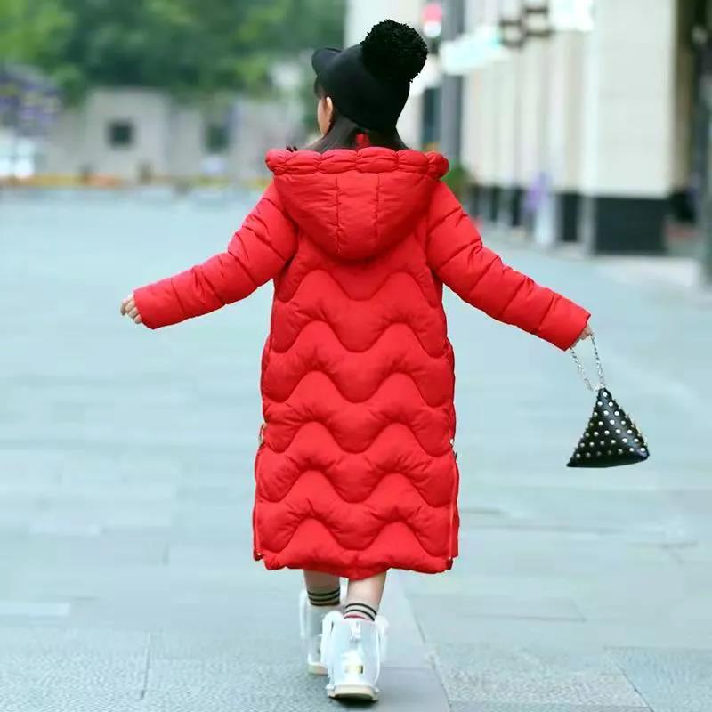 Girls' Winter Warm Cotton Clothes Thicken Plus Fleece Windproof Knee Winter Clothes