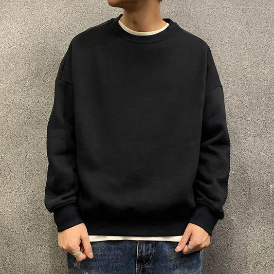 Sweater Male Plus Velvet Spring Autumn Men's Loose Thin Section Solid Color Long Sleeve Pullover