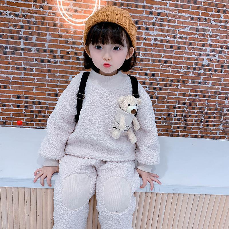 Children's Autumn and Winter Warm Suit Girl and Boy Korean Version Girl Baby Plush Two-piece Sets