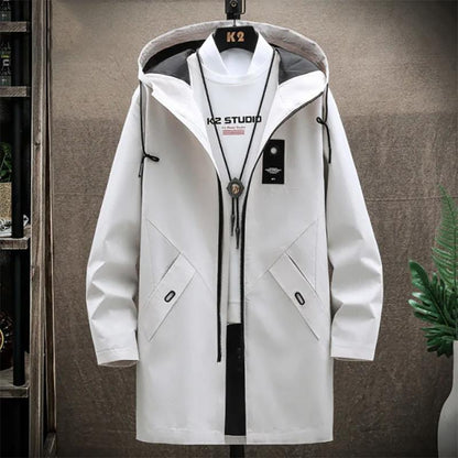 Autumn Windbreakers Men's Windbreaker Mid-length Korean Style Trendy Slim Coat Plus Velvet Thick Men's Coats