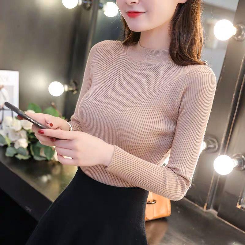 Autumn and Winter Half Turtleneck Sweater Sexy Slim Solid Color Tops Fashion Simple Women's Bottoming Shirt