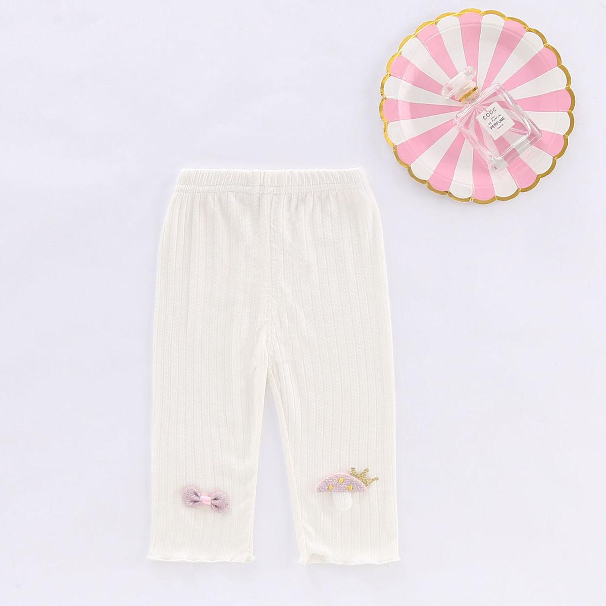 Girls' Leggings Children's Spring and Autumn Thin Bow Mushroom Korean Cropped Trousers Stretch Pants Baby Outer Wear and Inner Wear