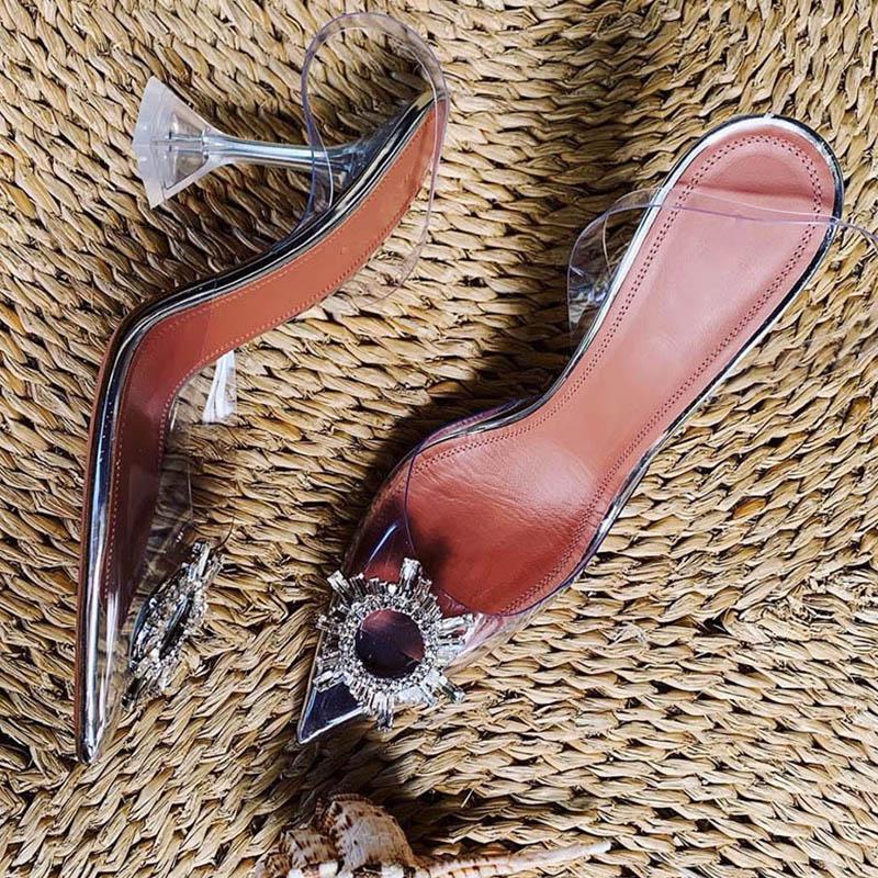 Women Transparent Sandals Female Summer Thin Heels Sexy Ladies High Heels with Crystal