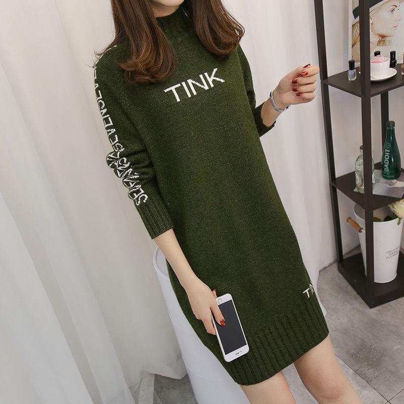 High collar sweater Winter Knitting sweaters Large size sweater skirt Woman Medium and long section