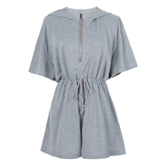 Student Sports Suit Short Sleeve Bodysuit Female Summer Loose Hooded Waist Slim One-piece Casual Wide-leg Pants Jogging Sets Tracksuits for Women