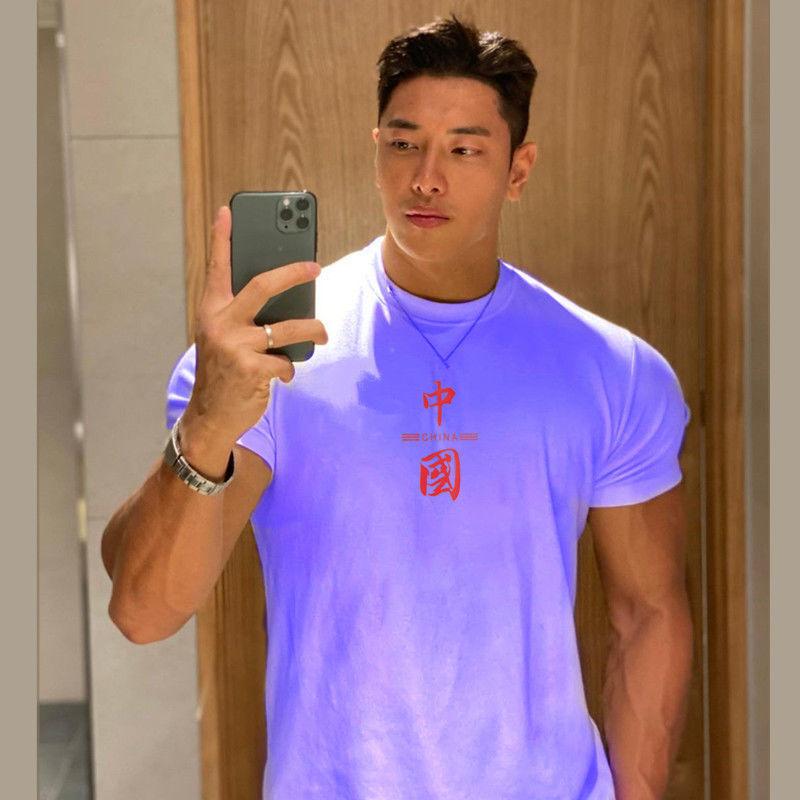 Summer Men's Sports T-shirt Slim Half-sleeved Round Neck Running Men's Fitness Quick-drying Short-sleeved Chinese Style