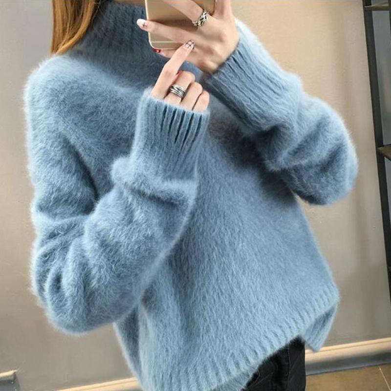 Women's Sweater Autumn Winter Women Pullover Solid Loose Warmth Half Turtleneck  Sweaters Ladies Chic Soft Jumper Pull