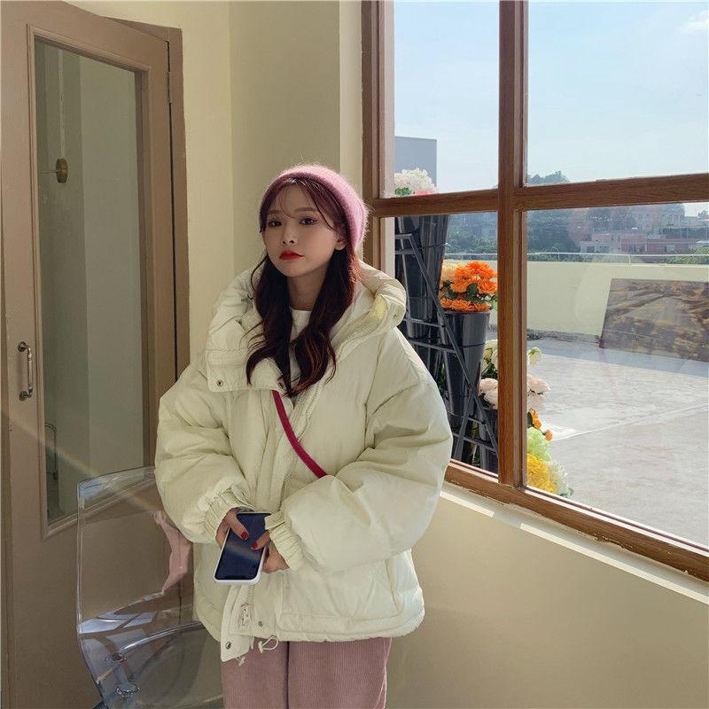 Women's Winter Korean Style Loose Quilted Jacket Women's Warm Stand-collar Down Jacket Solid Color Mid-length Down Jacket Quilted Jacket