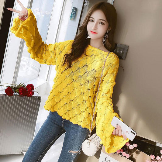 Bat Sleeve Large Size Sweater Hollow Sweater Women's Thin Sweater Spring and Autumn Loose