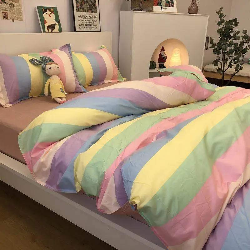 Cute Cartoon Autumn and Winter Four-piece Washable Quilt Cover Ins Wind Cartoon Comfortable Student Three-piece Bedding