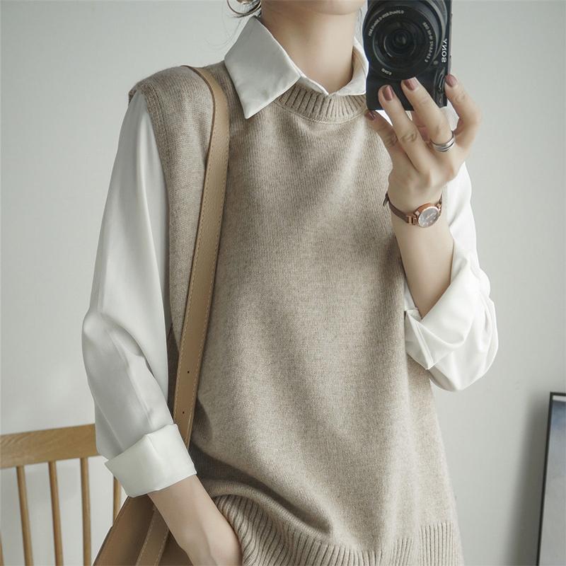 Women Sweater Oversizes Vest O-neck Sleeveless Pullover Knitted Vest Office Lady Temperament Casual Chic Vest Coat Winter