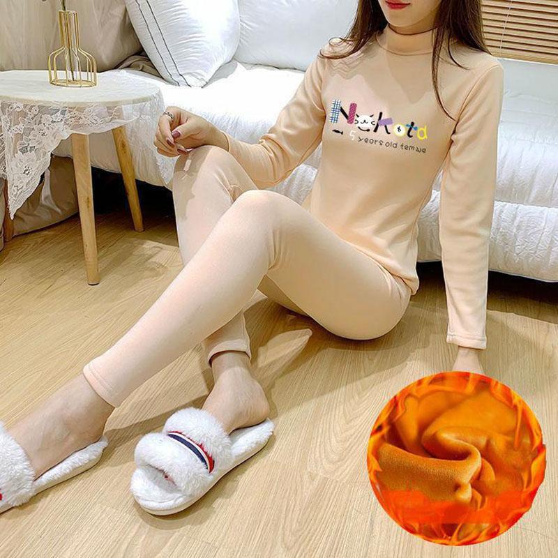 Winter Warm Women's Underwear Plus Velvet Padded Tight-fitting Suit with Autumn Clothes and Long Trousers Half-high Collar Large Size Bottoming Shirt