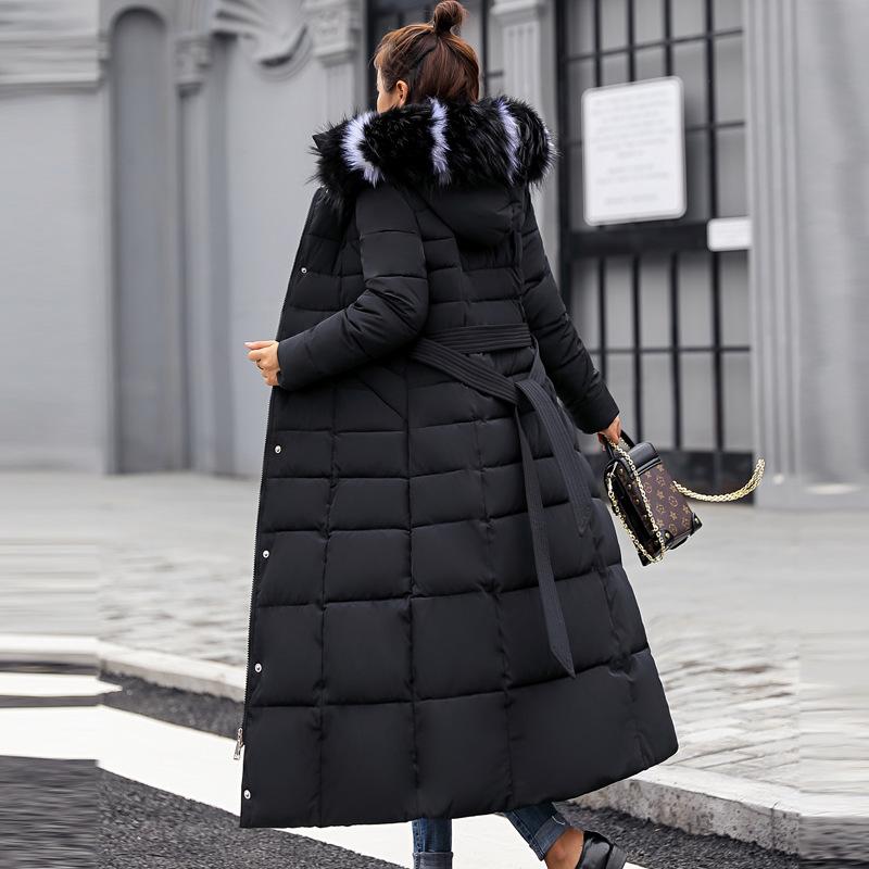 Women's Long Down Coats Winter Coat Plus Size Maxi Down Jackets with Fur Hood Parka Outwear Women Warm Slim Thicken Clothes Zipper Button Black White