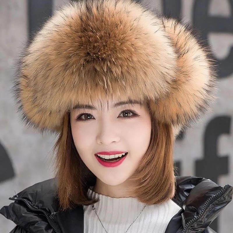 Ladies Winter Fashion Fox Fur Lei Feng Hat Thick Warm Locomotive Dog Fur Ear Protection Cotton Hat Men