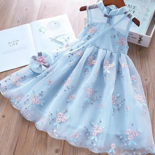 Embroidered Sweet Girl A-line Dress Summer Dress Children's Clothing Girl Princess Skirt Children's Vest Mesh Skirt