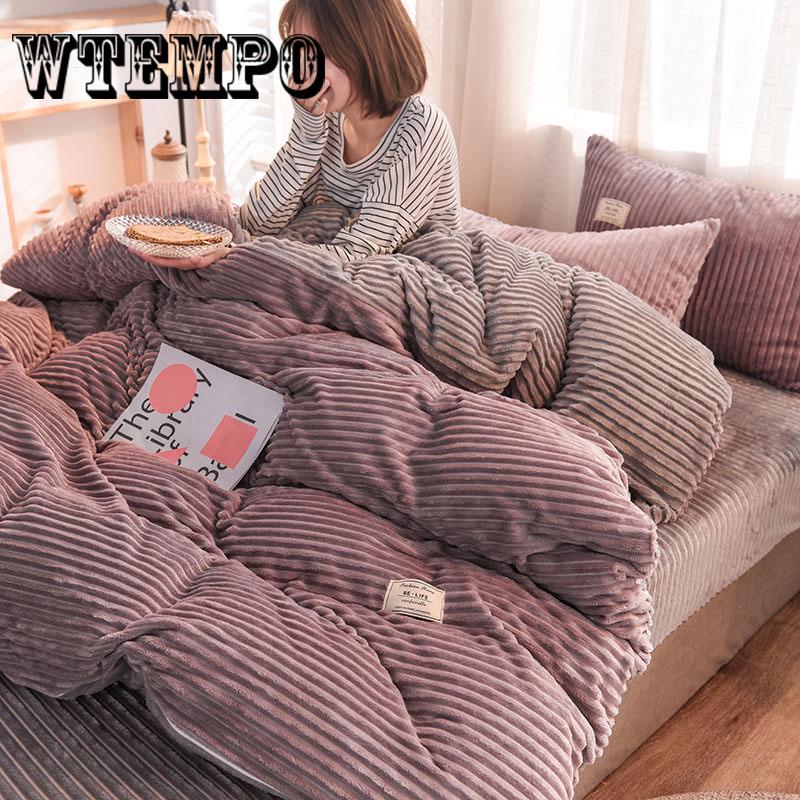 Home Bedding 4pcs Flat Sheet Set Winter Velvet Bed Linen Set Sheet Duvet Cover Set Bedclothes