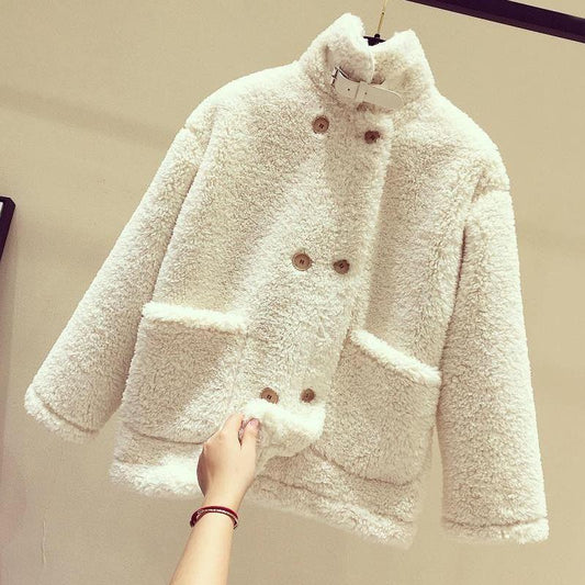 Fashion Trend Lamb Plush Women's Jacket Autumn and Winter Loose Plus Velvet Thick Fur One Short Grain Velvet Jacket