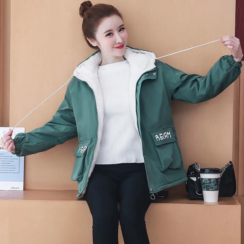 Fleece Padded Coat Jacket Autumn and Winter Loose Hooded Zipper Cardigan Short Cotton Coat Warm and Comfortable Top