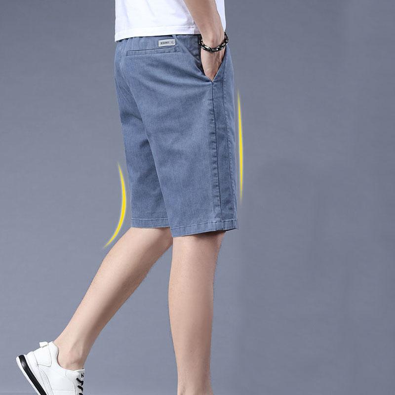 Ice Silk Denim Shorts Men's Summer Thin Workwear Casual Pants Straight Loose Men's Five-point Pants Modified Legs Low Waist Elastic Tie Shorts