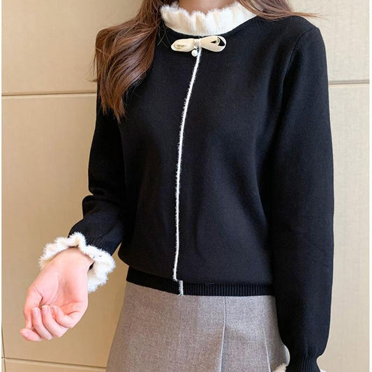 Half Turtleneck Sweater Women Thickened Bottoming Shirt Autumn  Winter Long-sleeved Fashion Bow-knot  Knitted Top