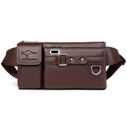 Men's Chest Bag Leather Texture Waterproof Waist Bag Trendy Large Capacity Multifunctional Messenger Bag