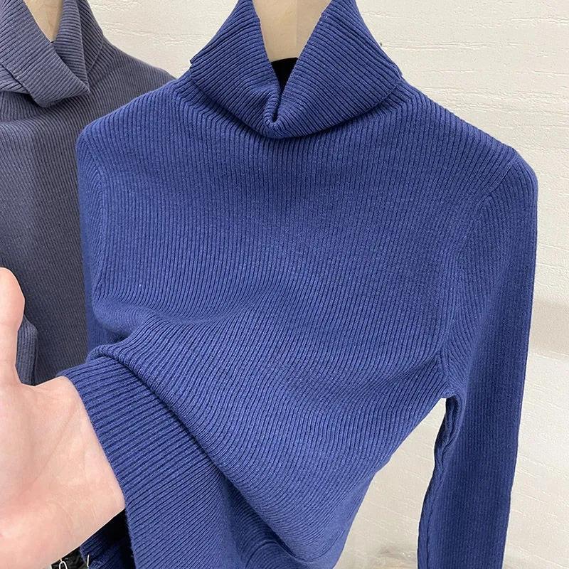 Women Turtleneck Sweater Autumn Women High Neck Knitted Jumper Fashion Pullovers Black White Long Sleeve Slim Knitwear Women Basic Tops Clothes